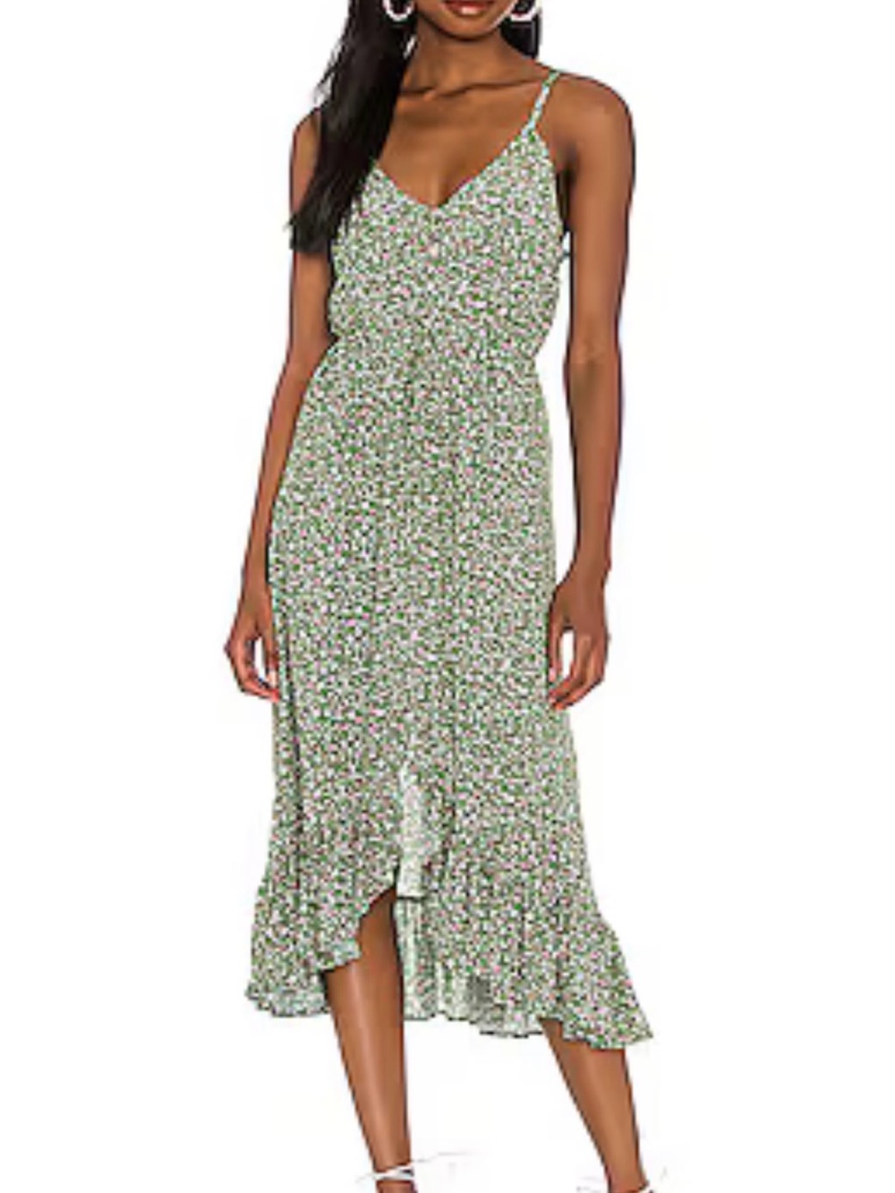 Rails Frida Midi, Floral V-Neck Spaghetti Strap Midi Dress in Green